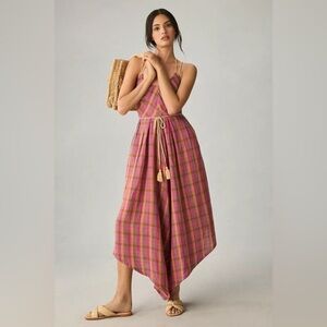 Anthropologie Pink and Orange Plaid Jumpsuit